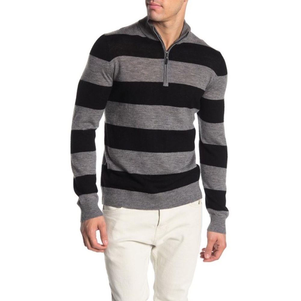 NWOT Quinn Rugby Stripe Wool 1/4 Zip Sweater Sz L